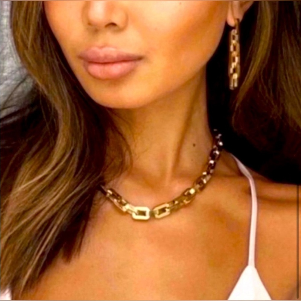 EUC Eddie Borgo Supra Link 12k gold vermeil necklace & earring set